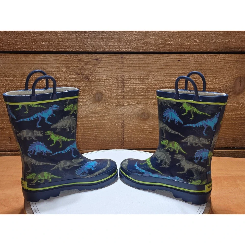 Western Chief Kids Dinosaur Friends Navy Blue Rubber Rain Boots Size 12 2410634P